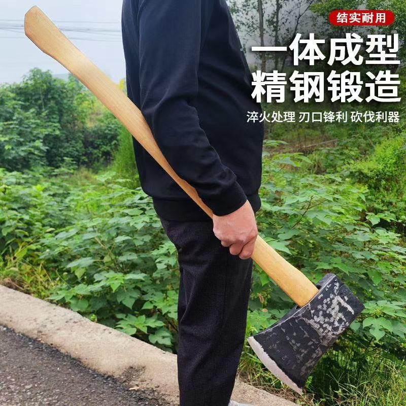 新轨道钢锻打柴斧劈柴家用砍树开山伐木斧子东北R斧木工斧全钢斧