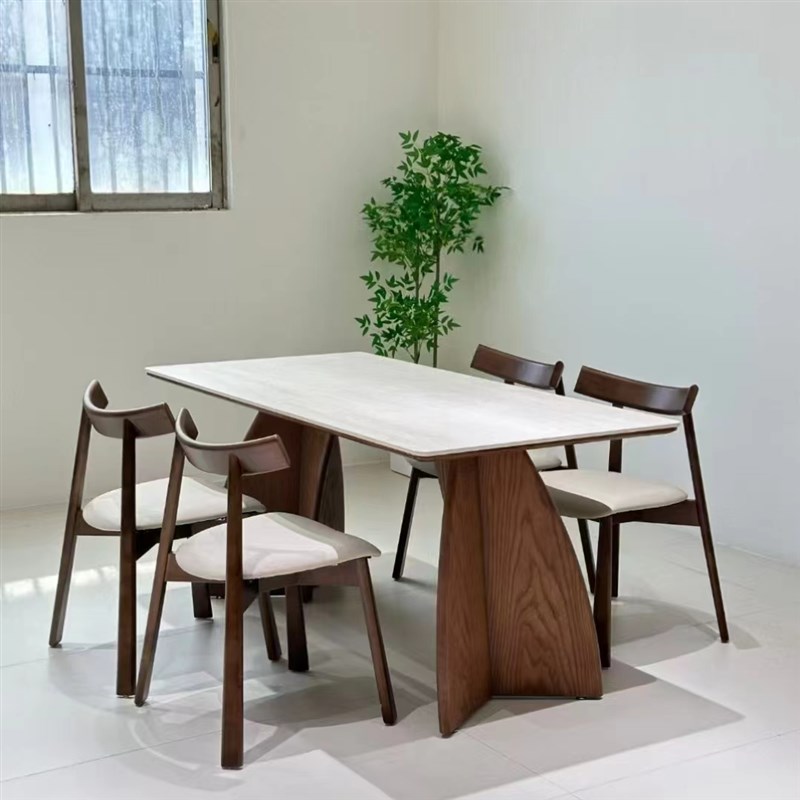 意式极简家用高端v餐桌椅组合客厅小户型餐桌