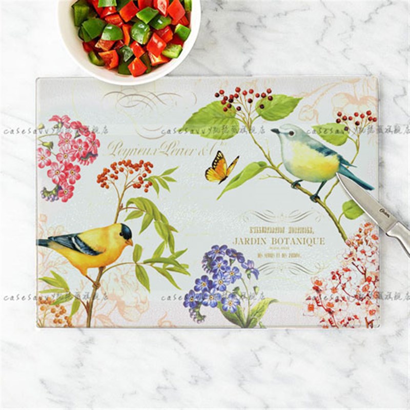 凯瑟薇 花鸟图案钢化玻璃砧板厨房辅食菜板案板易清U洗 装饰玻璃