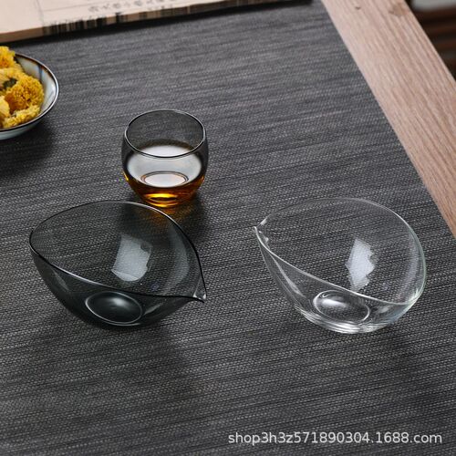 收藏手作玻璃公道杯帆船公杯叶舟匀杯一叶扁舟分茶器透明透黑两款