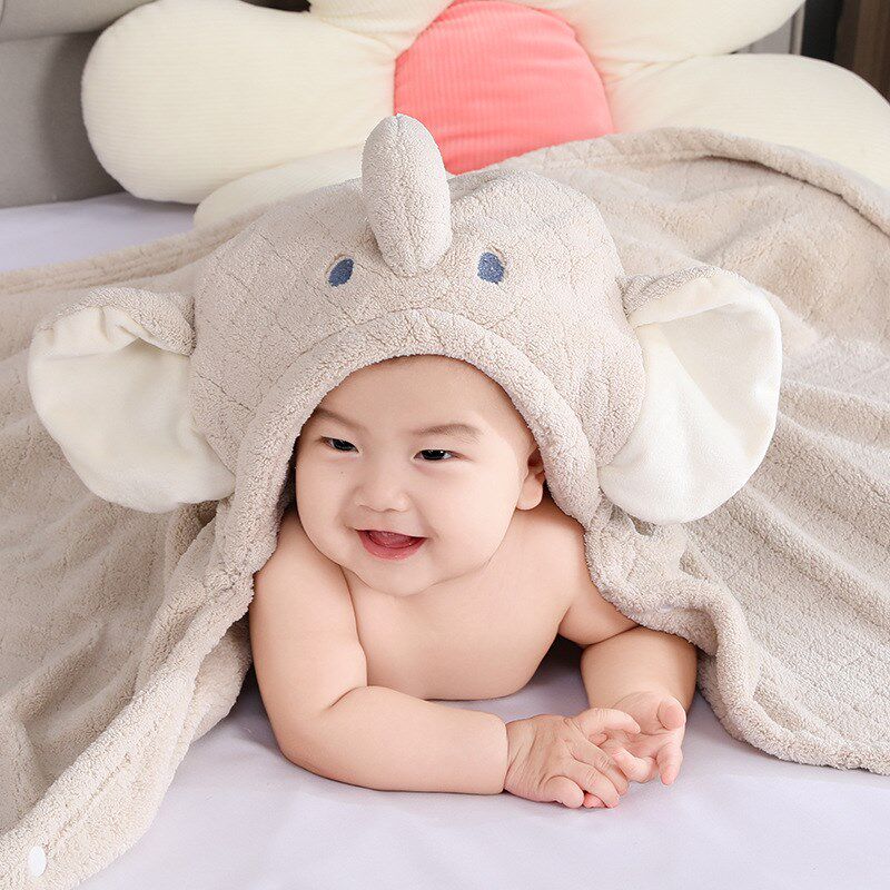 婴儿浴巾斗篷儿童浴袍宝宝儿童斗篷大象浴袍加厚吸水四季速干A类