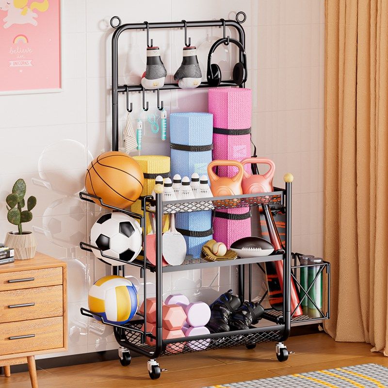 篮球收纳架瑜伽收纳筐健身器材置物架运动器械收纳篮羽毛球放置架,收纳整理,运动器材收纳用具,淘宝优惠券,粉丝福利购,淘宝优惠卷