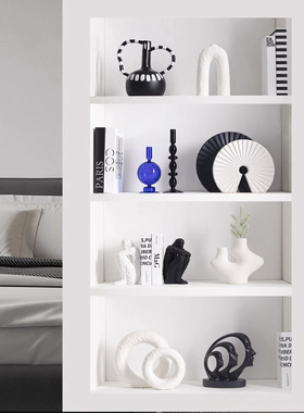 酒柜装饰摆饰高档轻奢样板房黑白奶油风软装高级感客厅艺术品摆设