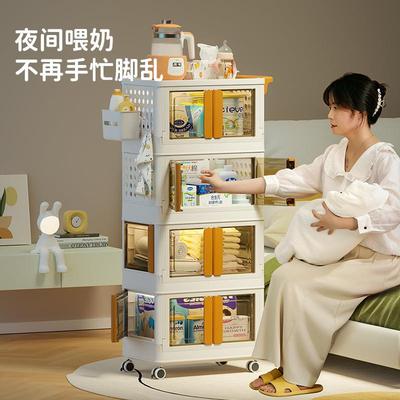家用多功能收纳小推车折叠式婴童用品衣物收纳柜可移动多层置物架