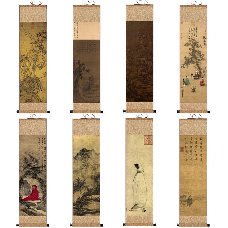 宋代细长字画仿古山水画听琴图名C人名家卷轴画丝绢卷轴画送老外