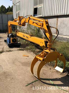 电动固定式抓木机抓木材草包废铁毛竹臂长4.2-8m液压旋转抓钢机