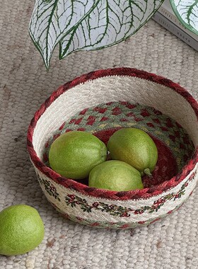 覆古蓝色收纳篮麻绳编织多功能整理G储物桌面杂物收纳装饰储物篮