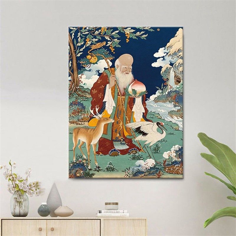 藏式唐卡和谐四瑞钻石画2025新款客厅满钻贴钻十字绣长寿老人画像