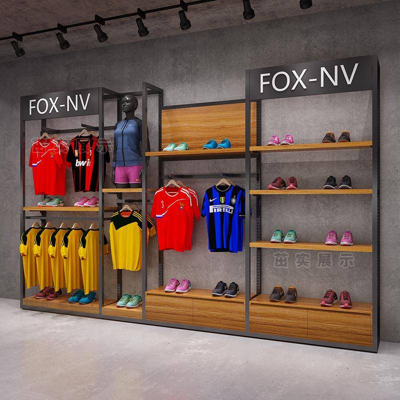 服装店展示架上墙运动球衣货架男装店铺专用落地式铁艺多层陈列架