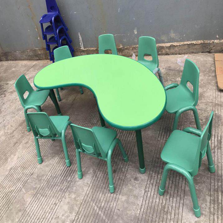 画幼儿圆园桌椅儿童塑料月亮型弯课桌椅/学生桌椅