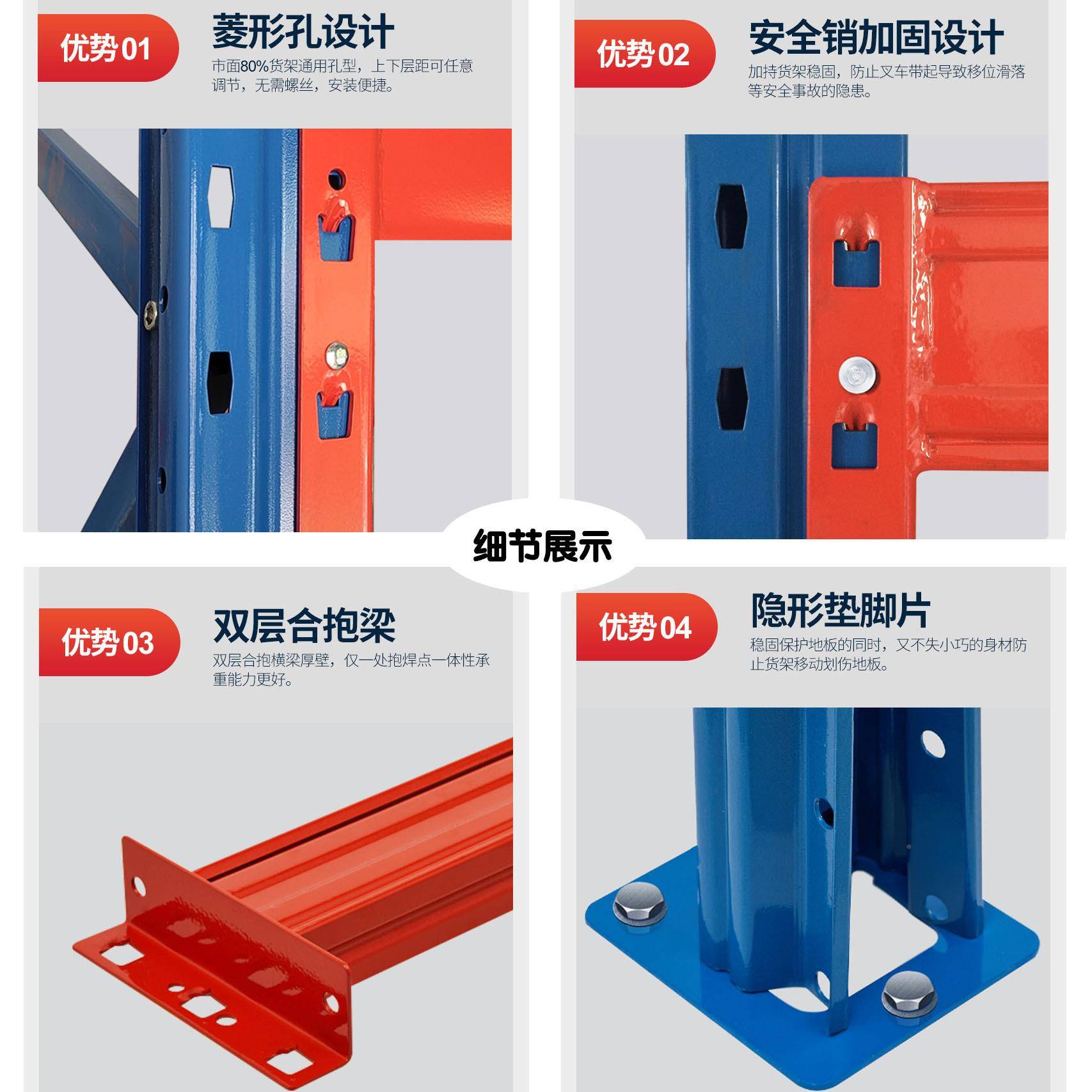 工业位横货式托盘货架库房重型仓储架加厚高位托盘式梁货QKF高架