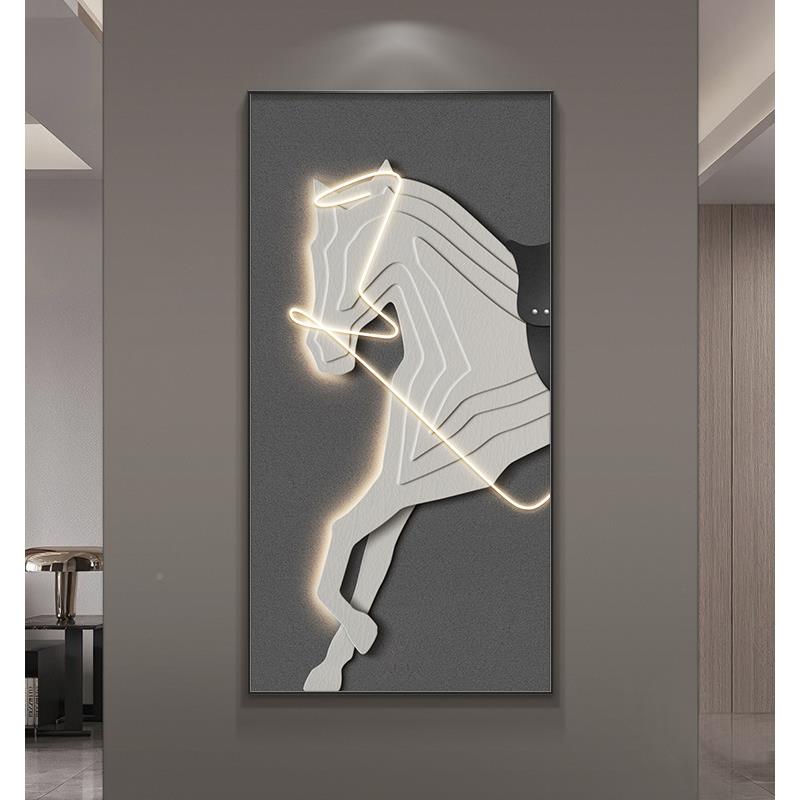 意极简玄关装饰画lZZ0722-5ed灯时尚式感骏马挂入户墙面画竖版客图片