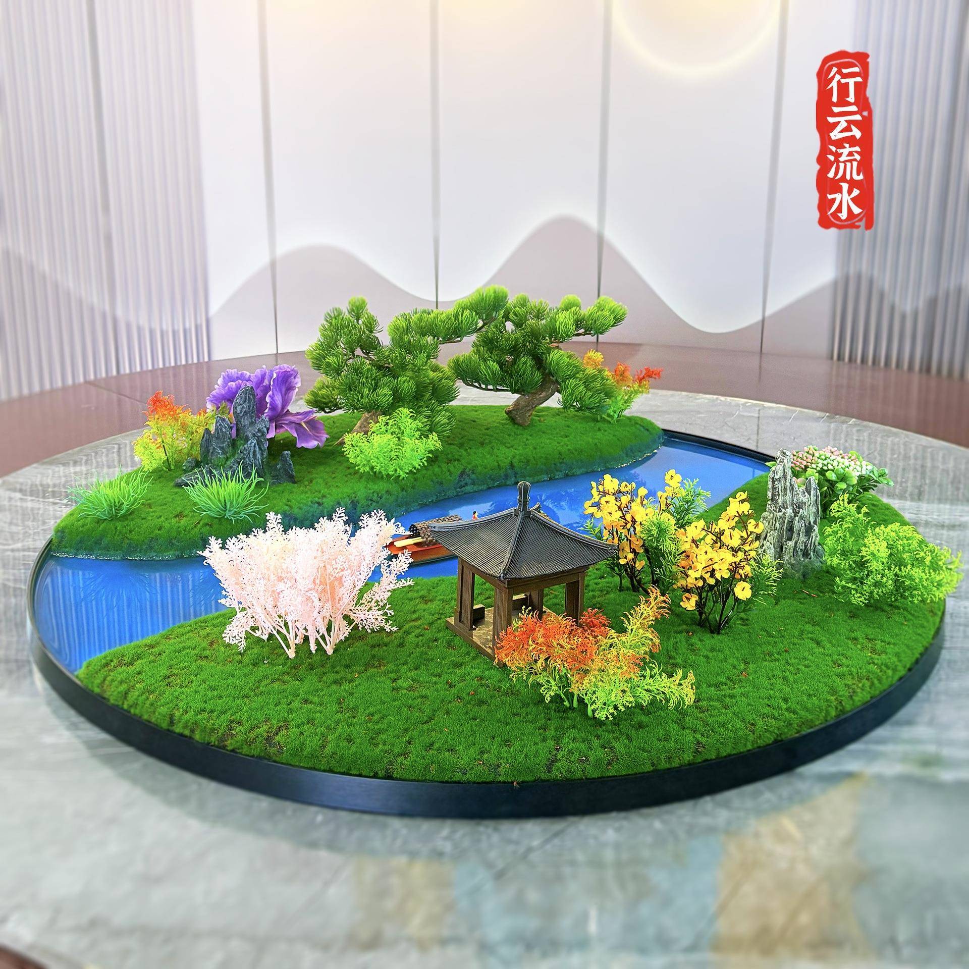 大圆桌中间件造景F97MH598摆餐桌转花盘装饰摆酒店花中式桌景沙盘