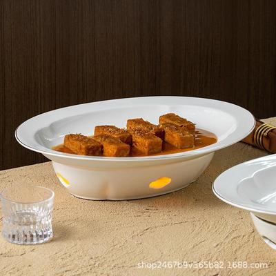 酒店明炉餐碟店具加热鱼盘超大私号房菜饭专用保温椭圆盘TVH鱼子
