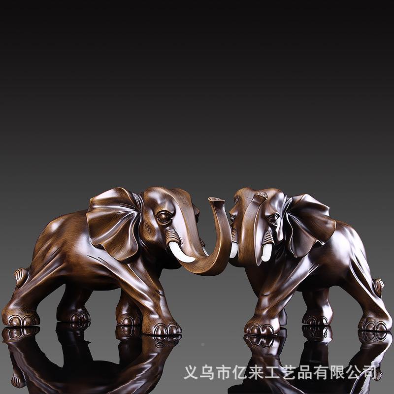 吉祥如意招财树大象摆件一对家居客办厅公室装JF-6101饰品工脂艺