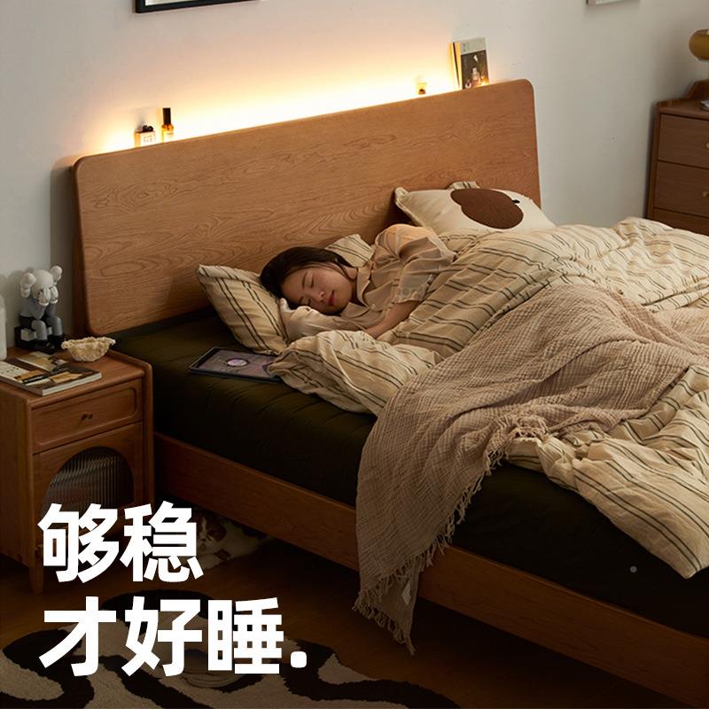 全实木床现简约.8米橡木床双人床出租房用木风1.5TUX米单人原1新