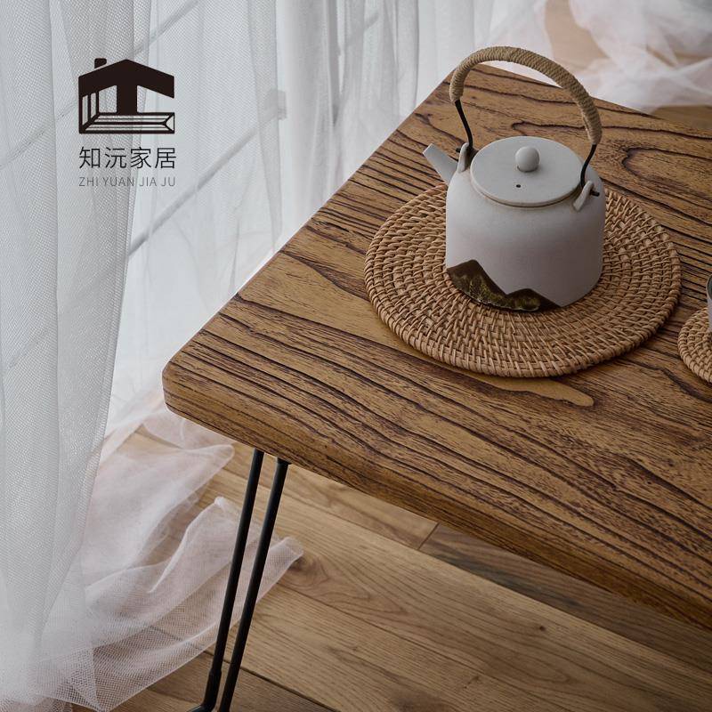 7木K榆实木折可叠茶桌CJA茶几窗电脑桌大板矮桌飘炕桌榻榻米定制