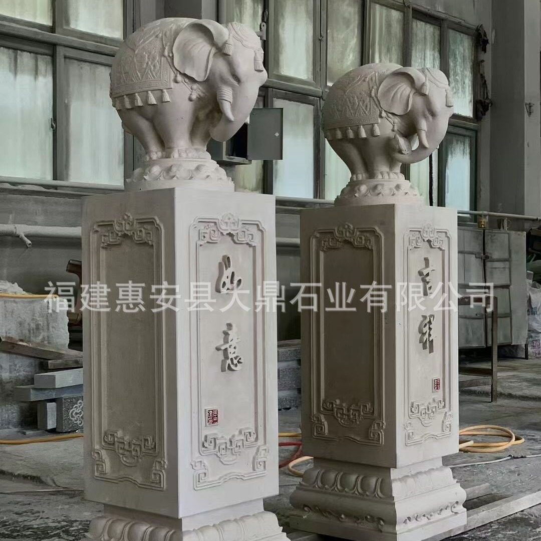 石雕门墩抱鼓石一对青石仿古做旧麒麟小象石狮子家用门口石鼓石墩