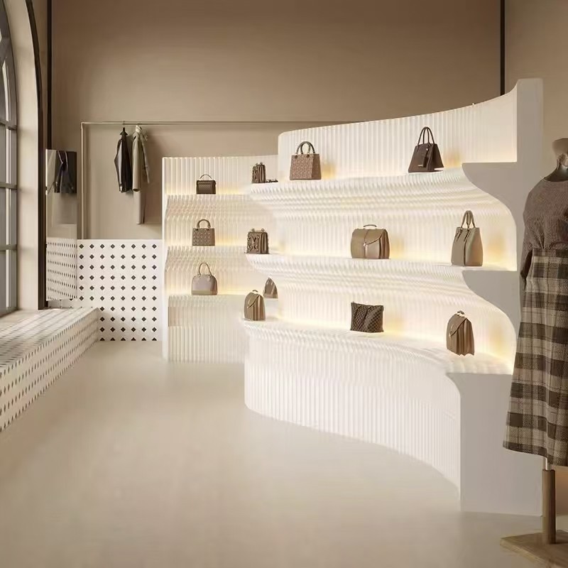 轻枝纸墙多层置物架展厅商品陈列台门店装饰发光艺术隔断墙