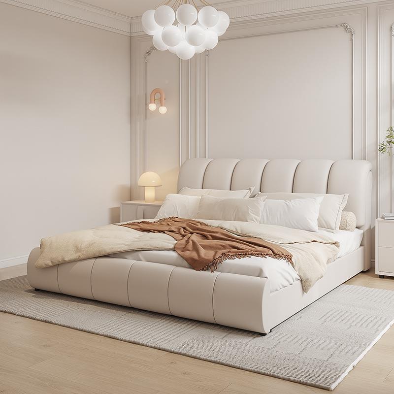 奶油TRG风床.米双人实木床现代简约主卧1.5m储皮1物小户型科技8布