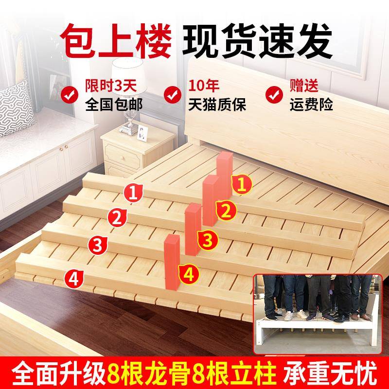 床实木现代简EEW约.米主双人床卧家用经济型出租房松.单人木床架