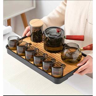 家用便携1包茶收纳户外旅干茶泡茶盘煮 轻奢高档小行型玻璃具套装