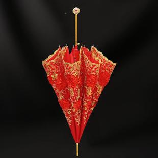 婚禮紅色新雨 xytBVI娘結婚傘婚紅傘長柄刺繡復出古接親嫁婚慶中式