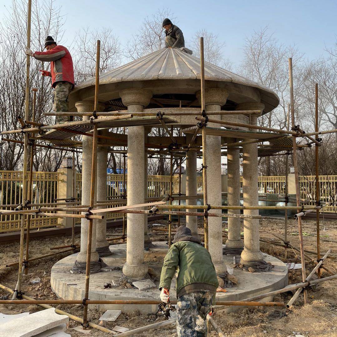 石雕六理角凉亭庭墅院别仿古避雨筑大石双层建休息JHV石亭子