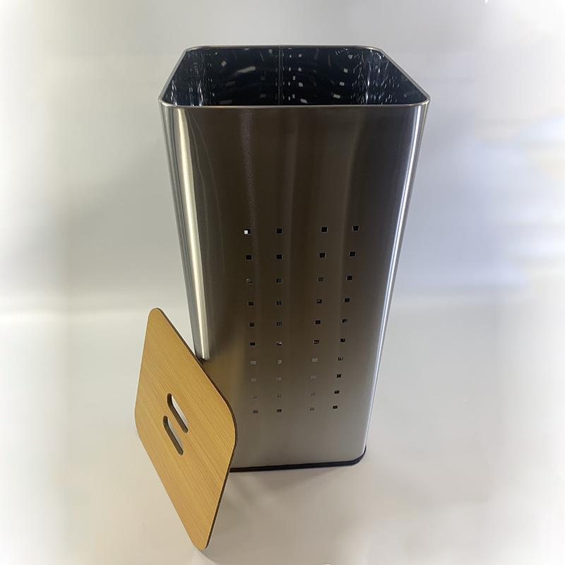 不锈钢脏衣篮竹盖方形号脏衣桶室衣物大收纳筐置物浴架LD012可移