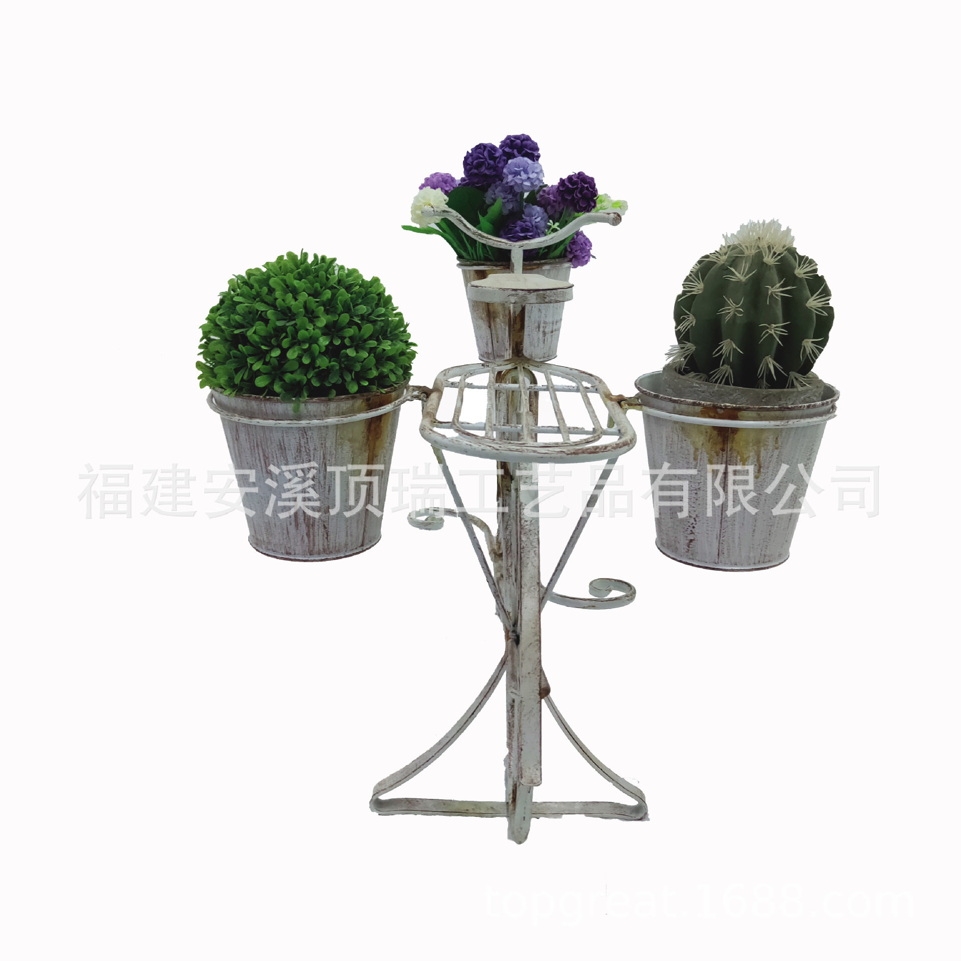 现代简约铁艺自行车花架摆件