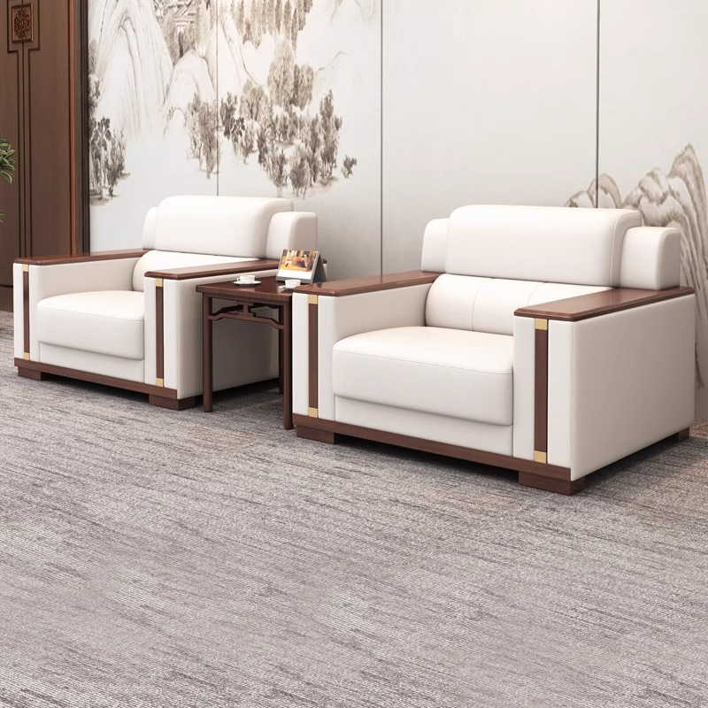 办公室沙发三人位商务会议洽谈会客接待室新中式真皮茶几组合套装
