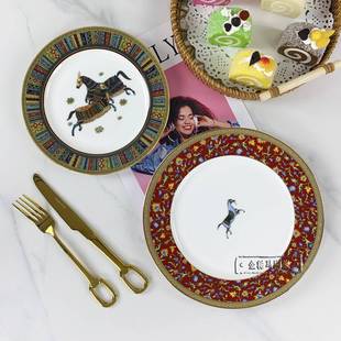 高档精致西餐牛排盘寸圆形浅盘酒店宴会陶瓷马图餐具家用甜品盘