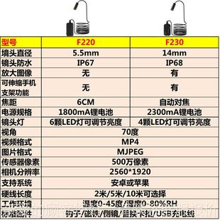无线WiFi内窥照镜F20镜头防水拍管录像道F220 F23汽车底查看镜2F2