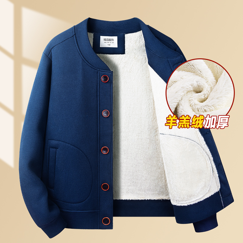 中老年巨厚羊羔绒卫衣防寒棉服冬