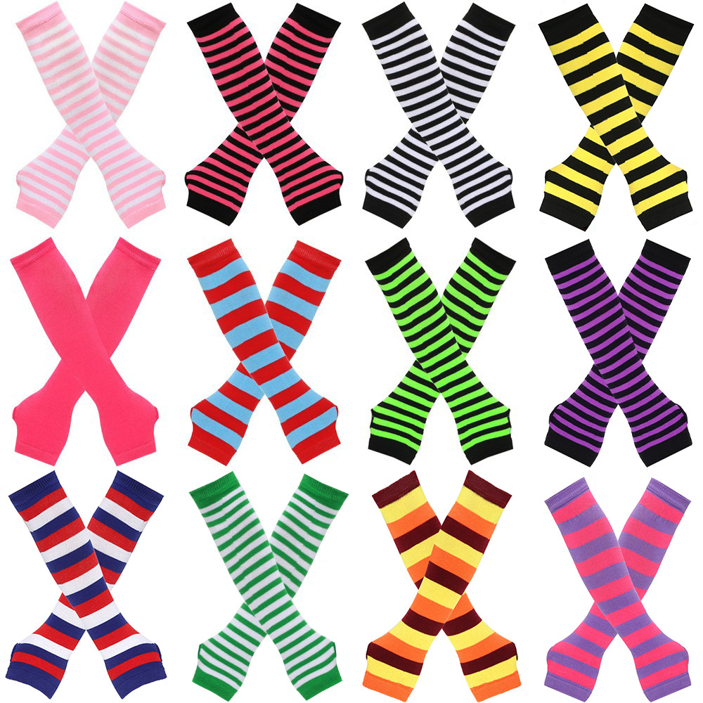 日系原宿cospla动漫条纹露指长腕套手套Y2k千禧辣妹露指条纹袖套