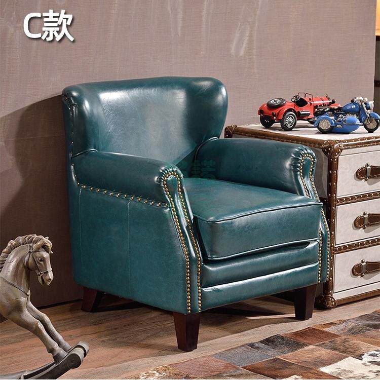 美式皮艺老虎椅新古典复古做旧矮背小户型客厅单人沙发復古梳化