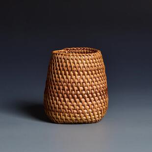 老秋藤制藤编茶筒茶具篓盒 老藤笔筒 越南藤制六君子收纳筒藤盒