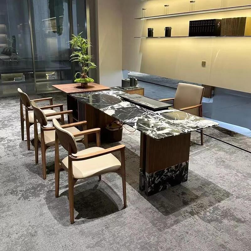意式极简轻奢办公室茶桌2025新款黑胡桃木茶台高端别墅奢石泡茶桌