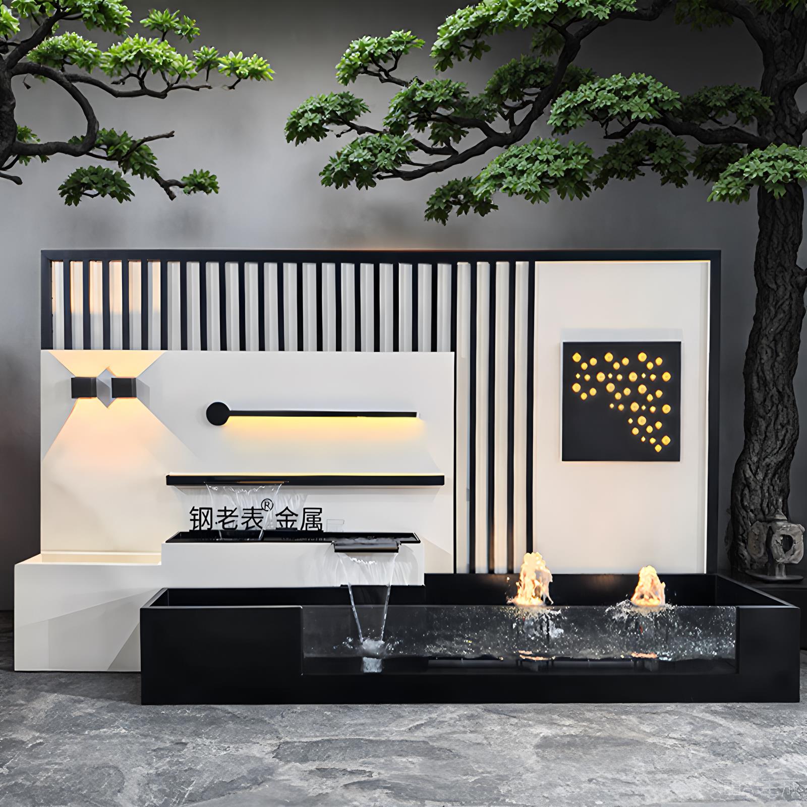 金世达庭院户外流水景墙现代简约露台流水影壁墙酒店水幕墙定制