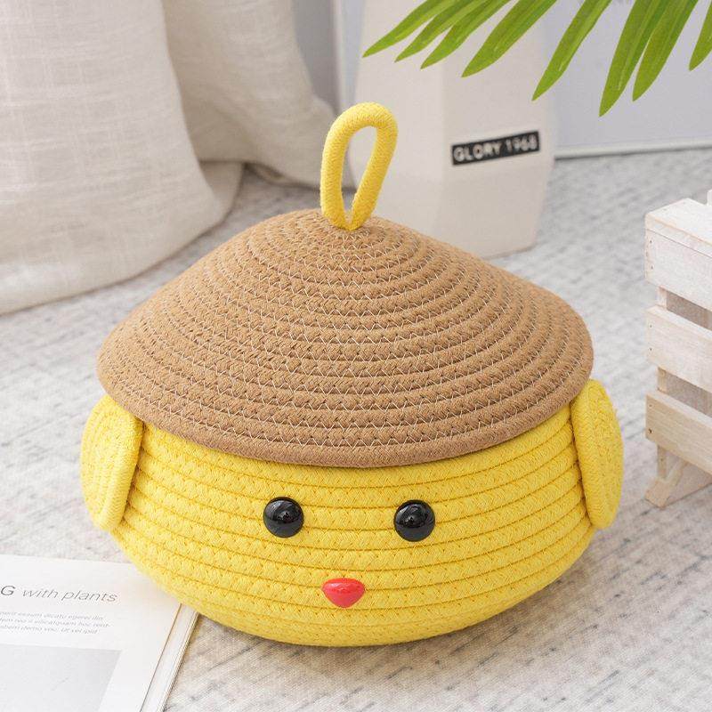 棉绳桌面收纳筐卡通编织收纳篮零食杂物储物盒客厅带盖布艺置物篮,收纳整理,桌面收纳盒,淘宝优惠券,粉丝福利购,淘宝优惠卷