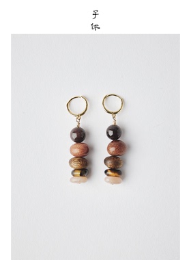 ZIXIU子休沉香·耳环 许愿塔/莺歌绿奇沉 草莓晶 黑银线 14K注金