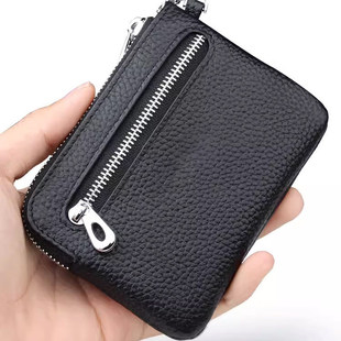 日韩风男士短款钱包荔枝纹拉链大容量多功能皮质纯色零钱包小卡包