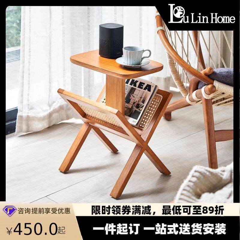 边几小茶几客厅角落实木简约家用沙发边几藤编小方桌北欧书架角几