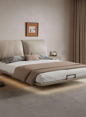 悬浮皮床极简大象耳朵现代简约布艺主卧室婚床意式轻奢双人床带灯
