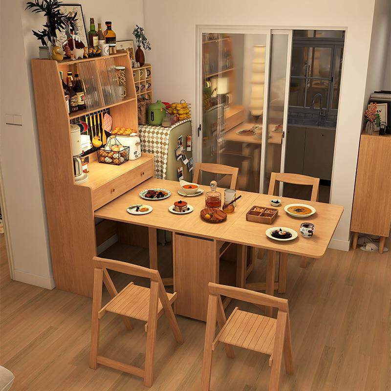 餐边柜餐桌一桌四椅组合一体多功能可折叠伸缩家用小户型实木桌椅