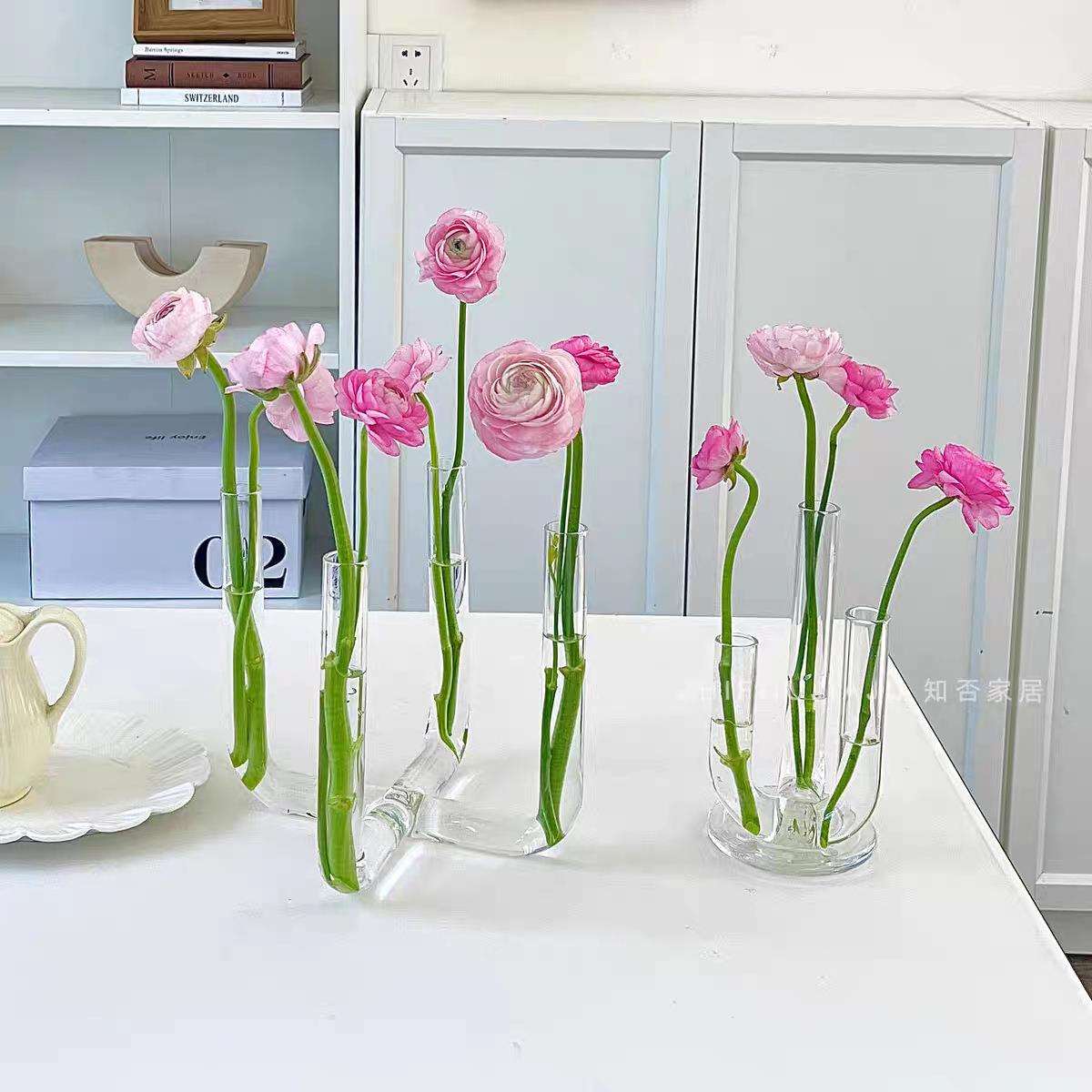 弯管试管玻璃花瓶水培鲜花器 简约艺术客厅摆件插花器