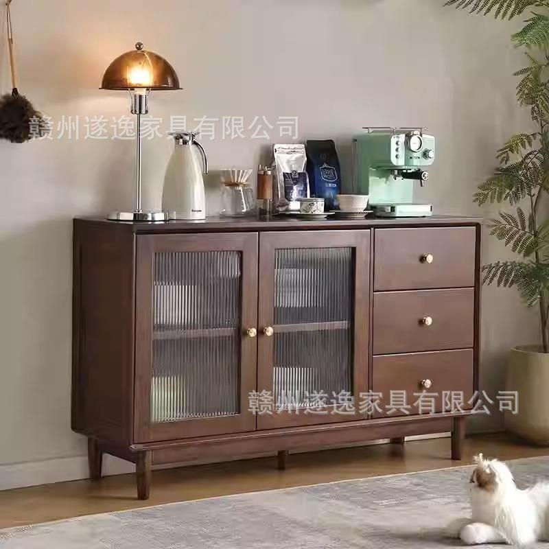 北欧实木餐边柜靠墙一体现代简约茶水柜餐厅移门抽屉收纳储物柜子