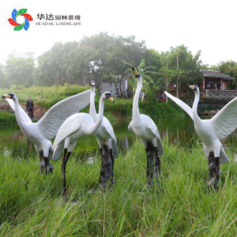 玻璃钢仿真仙鹤摆件 户外水池白鹭丹顶鹤动物雕塑 园林庭院装饰品