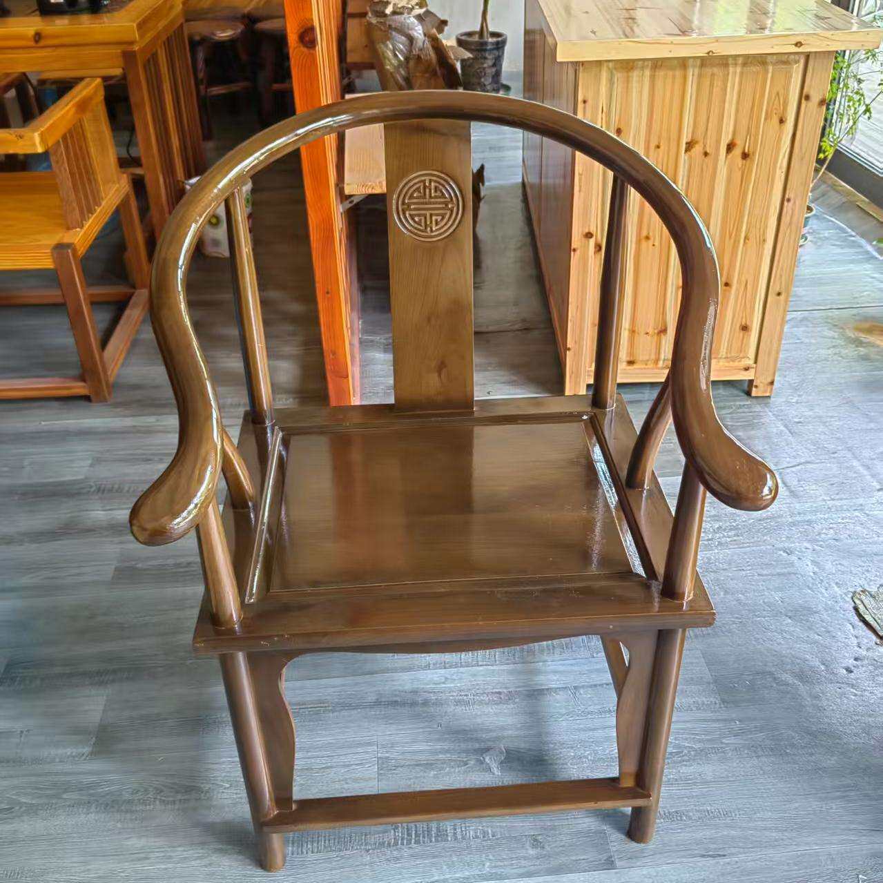 现代中式实木椅子实木茶桌椅组合客厅餐桌椅茶道椅圈椅带扶太师椅