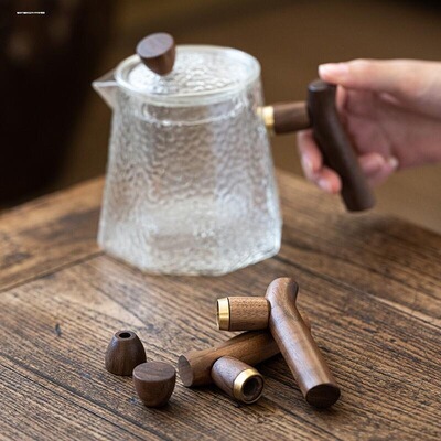 玻璃茶壶耐热木柄热咖啡手柄陶瓷